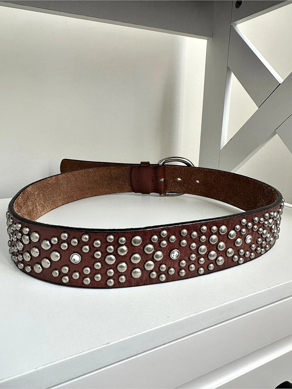 John Deere Leather Western Studded Rhinestone Belt M